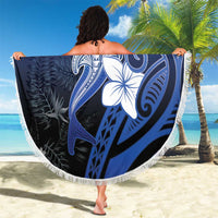 Polynesia Hammerhead Shark Beach Blanket Blue Tribal Pattern With Plumeria - Polynesian Pride