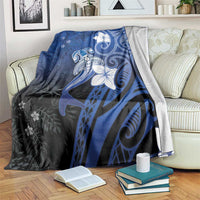 Polynesia Hammerhead Shark Blanket Blue Tribal Pattern With Plumeria - Polynesian Pride