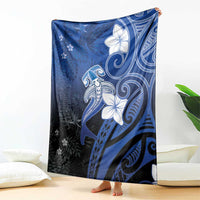 Polynesia Hammerhead Shark Blanket Blue Tribal Pattern With Plumeria - Polynesian Pride