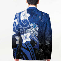 Polynesia Hammerhead Shark Blazer Blue Tribal Pattern With Plumeria - Polynesian Pride