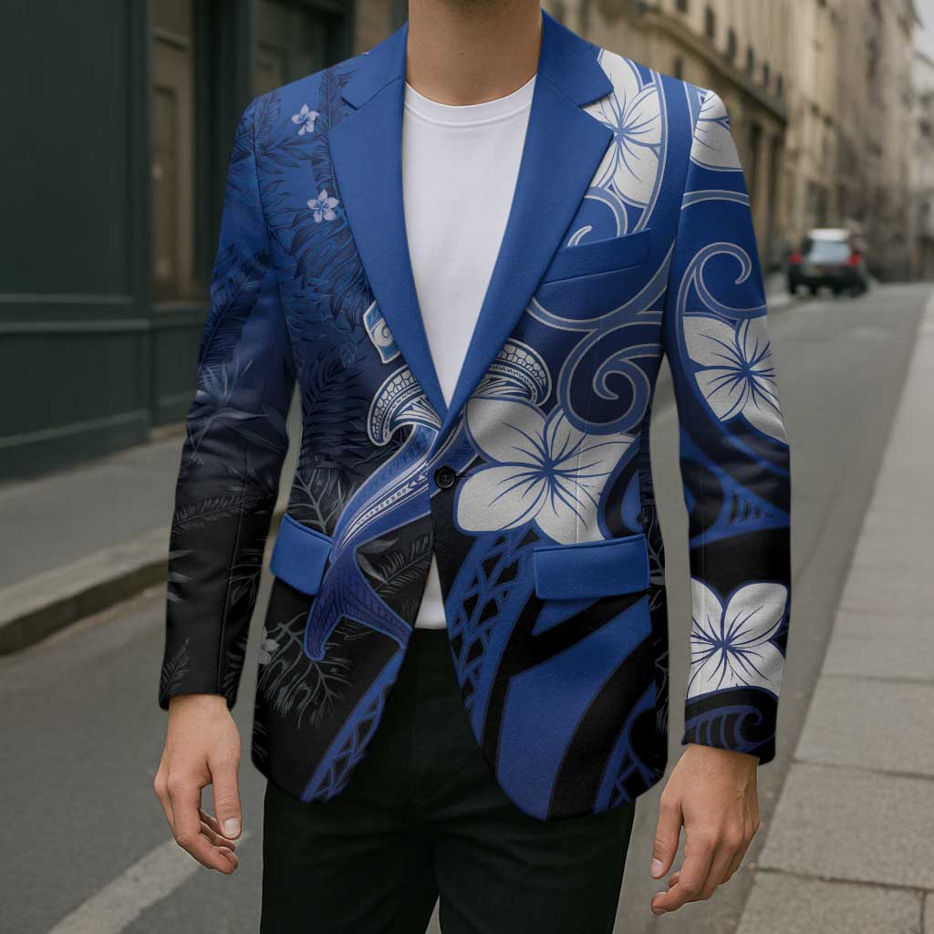 Polynesia Hammerhead Shark Blazer Blue Tribal Pattern With Plumeria - Polynesian Pride