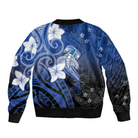 Polynesia Hammerhead Shark Bomber Jacket Blue Tribal Pattern With Plumeria - Polynesian Pride