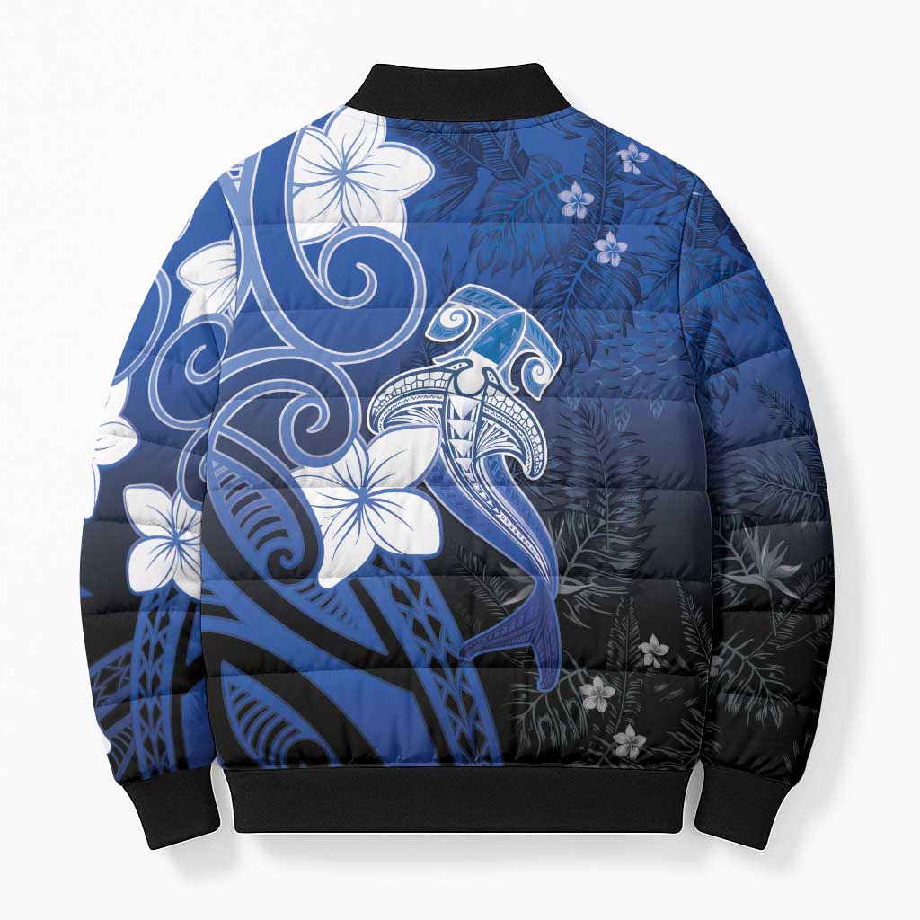 Polynesia Hammerhead Shark Bomber Puffer Jacket Blue Tribal Pattern With Plumeria LT05 - Polynesian Pride