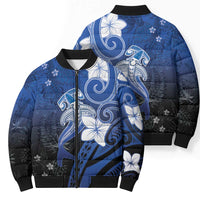 Polynesia Hammerhead Shark Bomber Puffer Jacket Blue Tribal Pattern With Plumeria LT05 - Polynesian Pride
