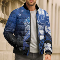 Polynesia Hammerhead Shark Bomber Puffer Jacket Blue Tribal Pattern With Plumeria LT05 - Polynesian Pride