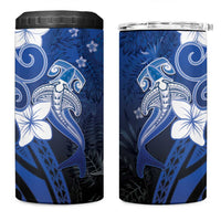 Polynesia Hammerhead Shark 4 in 1 Can Cooler Tumbler Blue Tribal Pattern With Plumeria - Polynesian Pride