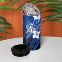 Polynesia Hammerhead Shark 4 in 1 Can Cooler Tumbler Blue Tribal Pattern With Plumeria - Polynesian Pride