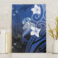 Polynesia Hammerhead Shark Canvas Wall Art Blue Tribal Pattern With Plumeria LT05 Without Frame Blue - Polynesian Pride