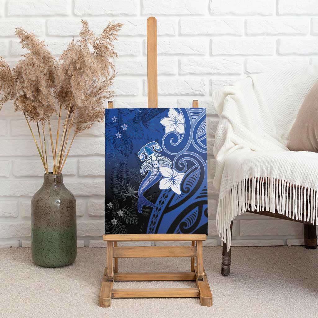 Polynesia Hammerhead Shark Canvas Wall Art Blue Tribal Pattern With Plumeria LT05 - Polynesian Pride
