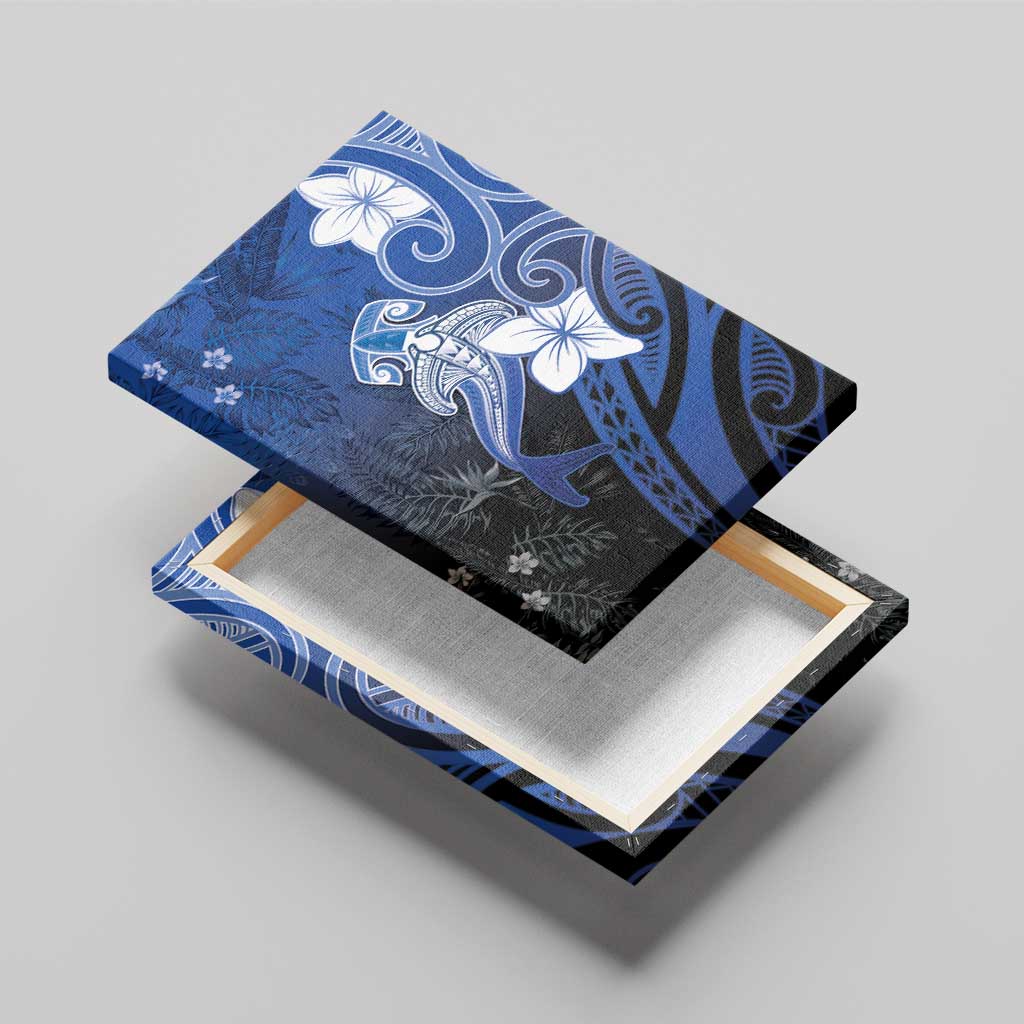 Polynesia Hammerhead Shark Canvas Wall Art Blue Tribal Pattern With Plumeria LT05 - Polynesian Pride