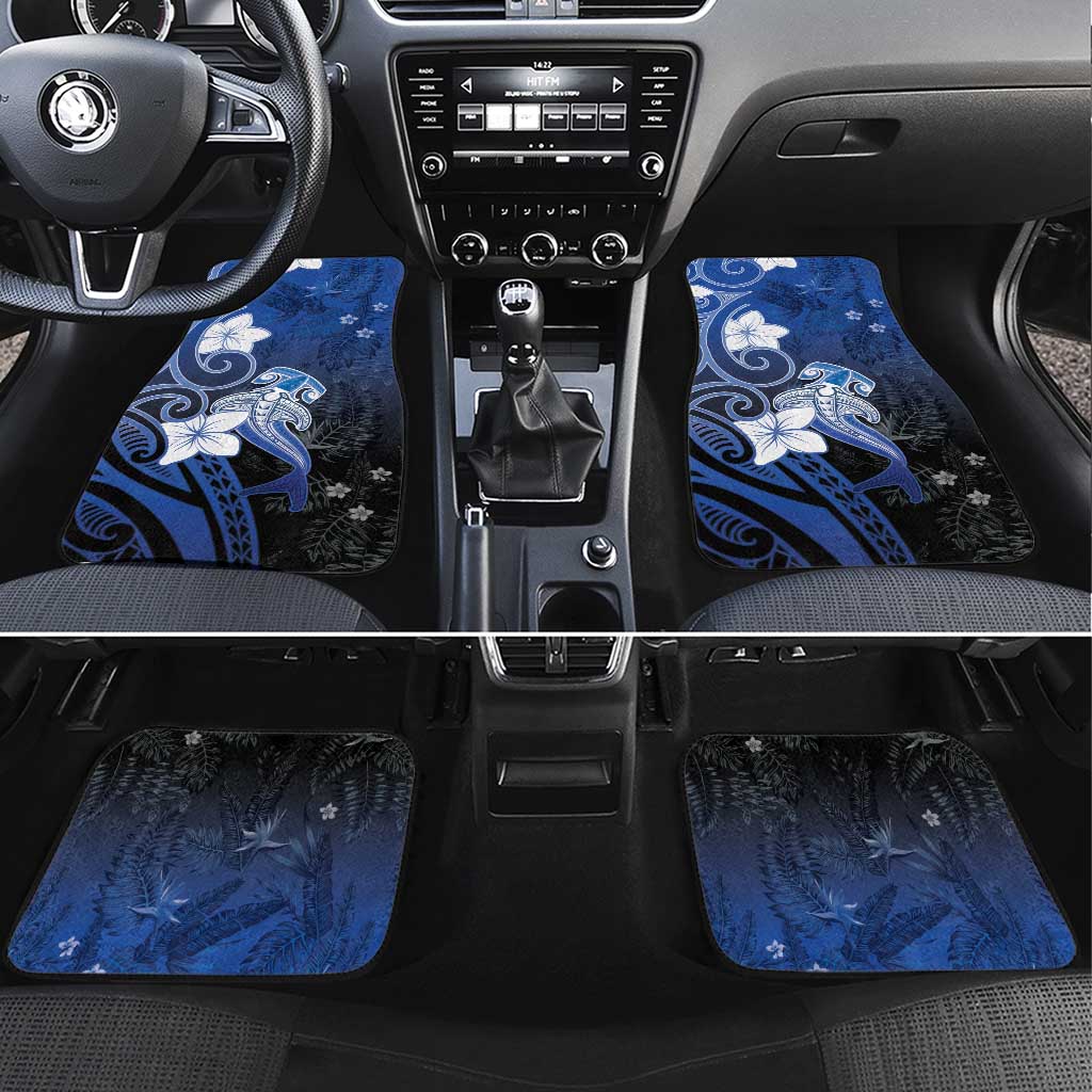 Polynesia Hammerhead Shark Car Mats Blue Tribal Pattern With Plumeria - Polynesian Pride