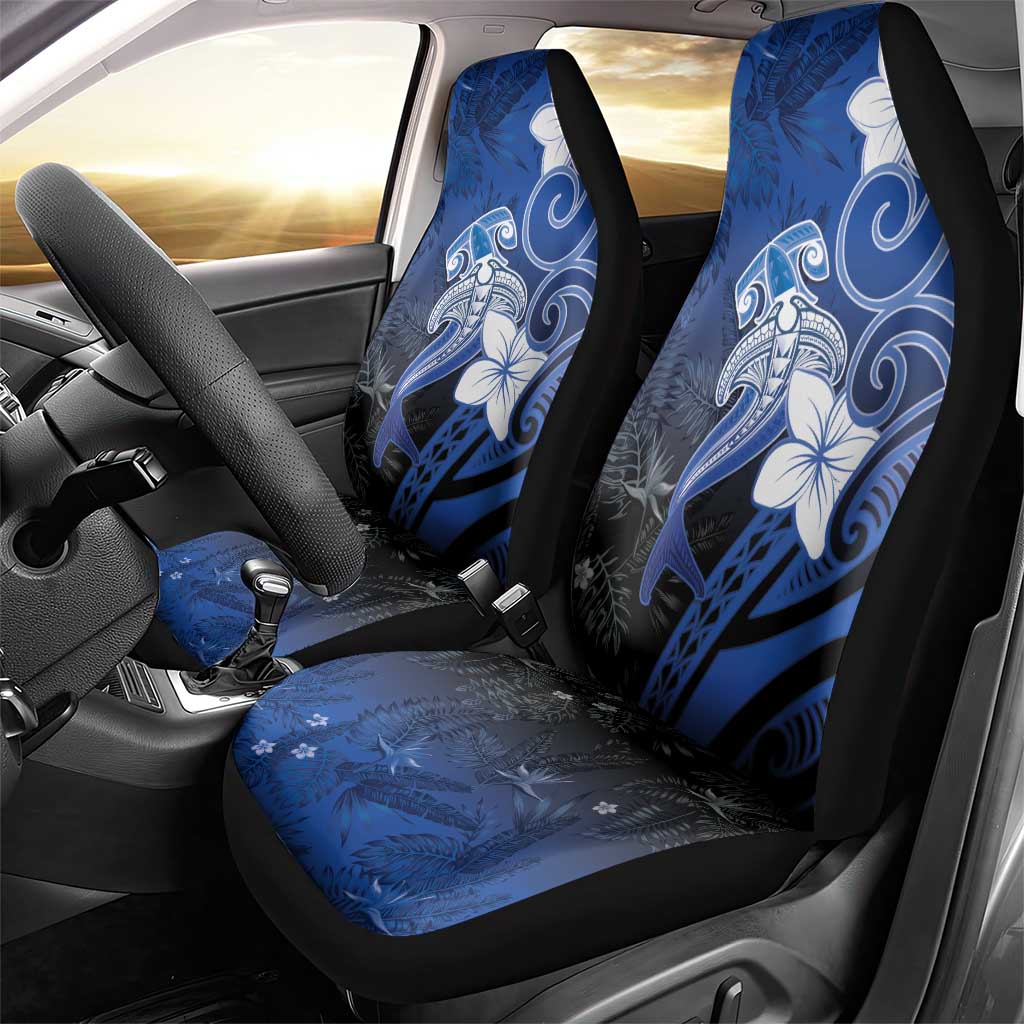 Polynesia Hammerhead Shark Car Seat Cover Blue Tribal Pattern With Plumeria LT05 - Polynesian Pride