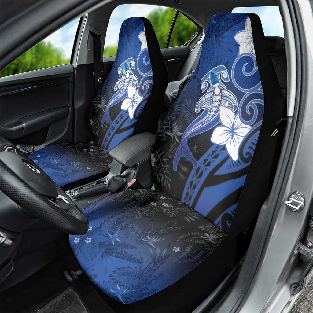 Polynesia Hammerhead Shark Car Seat Cover Blue Tribal Pattern With Plumeria LT05 - Polynesian Pride