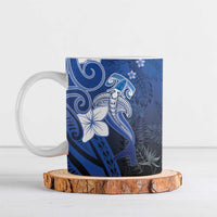 Polynesia Hammerhead Shark Ceramic Mug Blue Tribal Pattern With Plumeria - Polynesian Pride