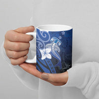 Polynesia Hammerhead Shark Ceramic Mug Blue Tribal Pattern With Plumeria - Polynesian Pride