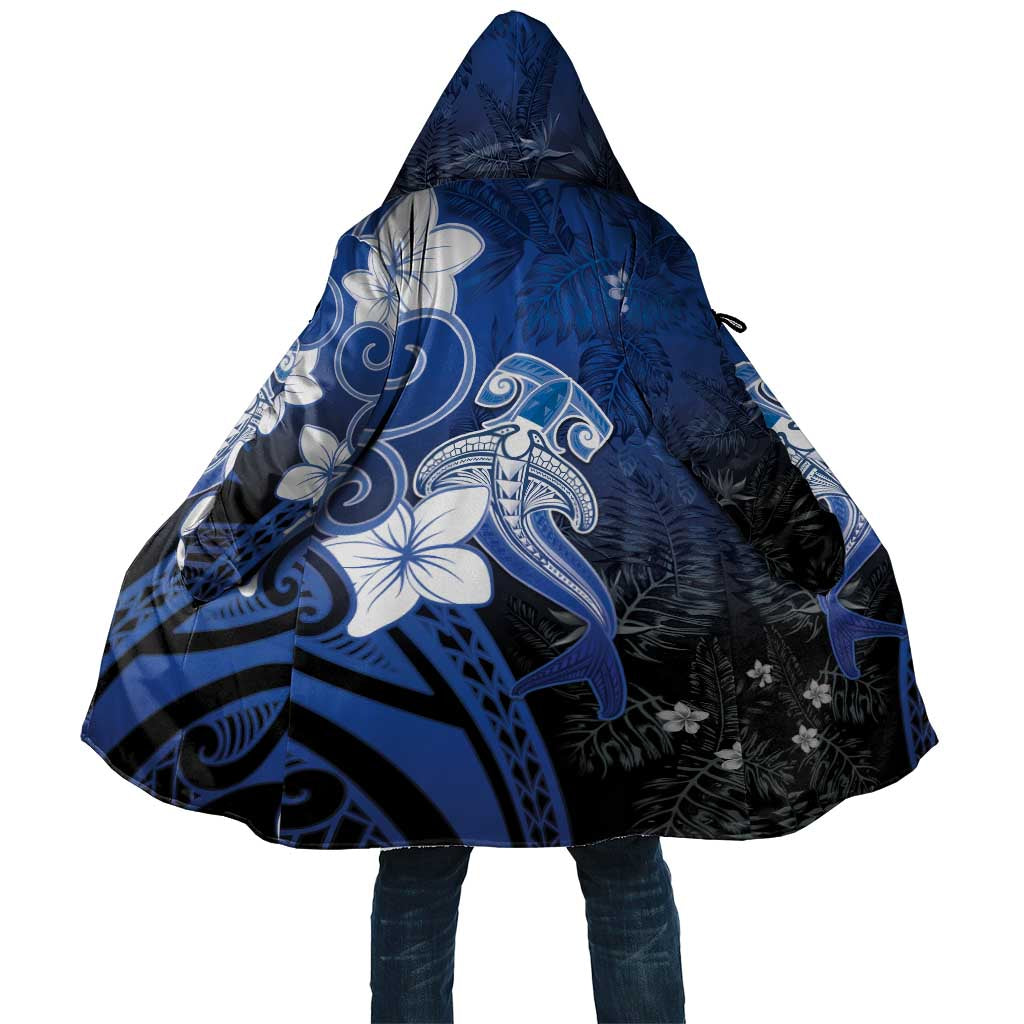 Polynesia Hammerhead Shark Cloak Blue Tribal Pattern With Plumeria LT05 Unisex Blue - Polynesian Pride