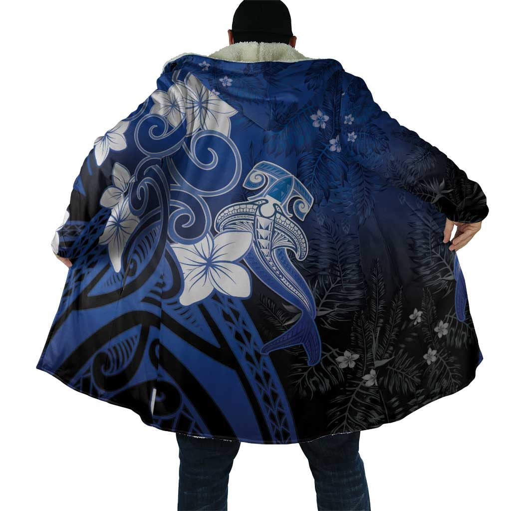 Polynesia Hammerhead Shark Cloak Blue Tribal Pattern With Plumeria LT05 - Polynesian Pride