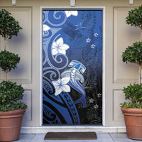 Polynesia Hammerhead Shark Door Cover Blue Tribal Pattern With Plumeria - Polynesian Pride