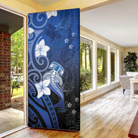 Polynesia Hammerhead Shark Door Cover Blue Tribal Pattern With Plumeria - Polynesian Pride