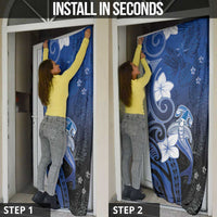 Polynesia Hammerhead Shark Door Cover Blue Tribal Pattern With Plumeria - Polynesian Pride