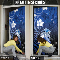 Polynesia Hammerhead Shark Door Cover Blue Tribal Pattern With Plumeria - Polynesian Pride