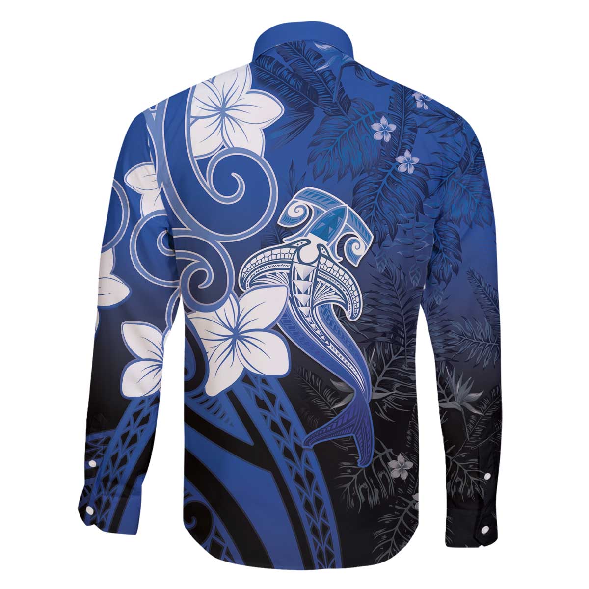 Polynesia Hammerhead Shark Family Matching Off The Shoulder Long Sleeve Dress and Hawaiian Shirt Blue Tribal Pattern With Plumeria - Polynesian Pride