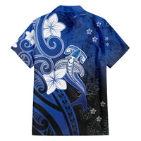 Polynesia Hammerhead Shark Family Matching Off Shoulder Maxi Dress and Hawaiian Shirt Blue Tribal Pattern With Plumeria - Polynesian Pride