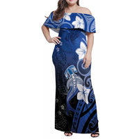 Polynesia Hammerhead Shark Family Matching Off Shoulder Maxi Dress and Hawaiian Shirt Blue Tribal Pattern With Plumeria - Polynesian Pride