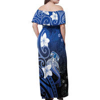 Polynesia Hammerhead Shark Family Matching Off Shoulder Maxi Dress and Hawaiian Shirt Blue Tribal Pattern With Plumeria - Polynesian Pride