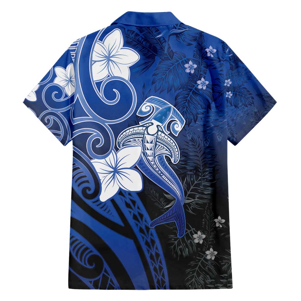 Polynesia Hammerhead Shark Family Matching Short Sleeve Bodycon Dress and Hawaiian Shirt Blue Tribal Pattern With Plumeria - Polynesian Pride