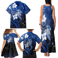 Polynesia Hammerhead Shark Family Matching Tank Maxi Dress and Hawaiian Shirt Blue Tribal Pattern With Plumeria - Polynesian Pride