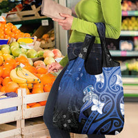 Polynesia Hammerhead Shark Grocery Bag Blue Tribal Pattern With Plumeria - Polynesian Pride