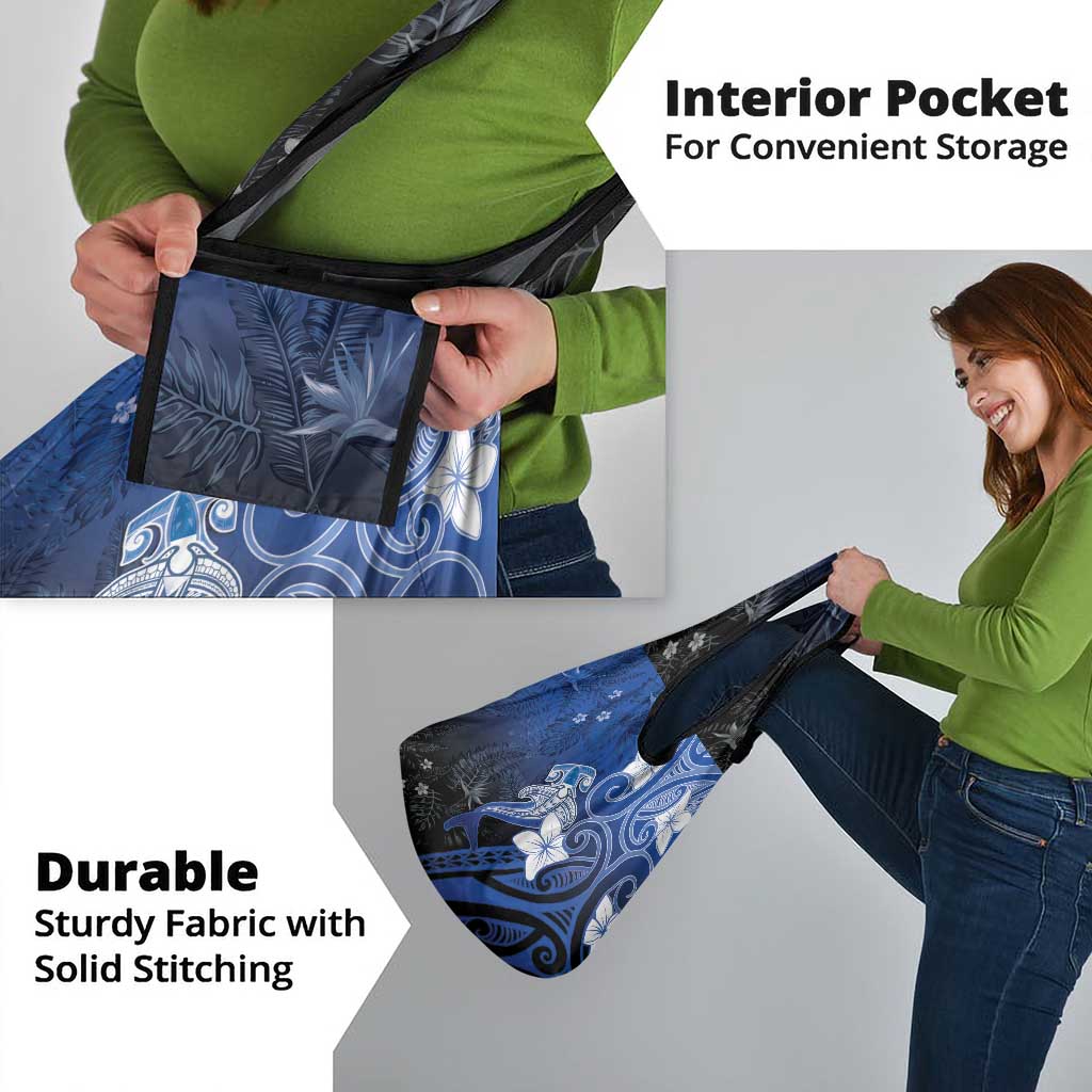 Polynesia Hammerhead Shark Grocery Bag Blue Tribal Pattern With Plumeria - Polynesian Pride