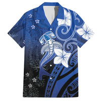 Polynesia Hammerhead Shark Hawaiian Shirt Blue Tribal Pattern With Plumeria - Polynesian Pride