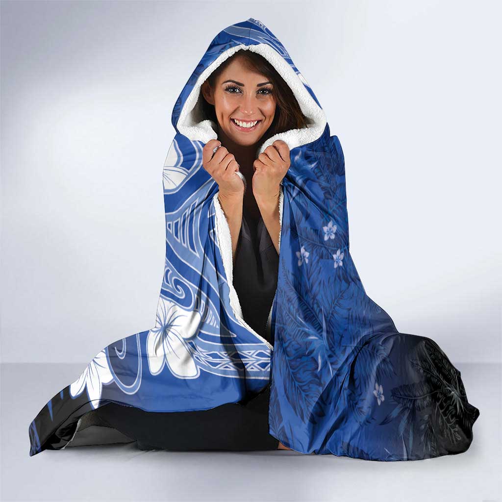 Polynesia Hammerhead Shark Hooded Blanket Blue Tribal Pattern With Plumeria LT05 - Polynesian Pride