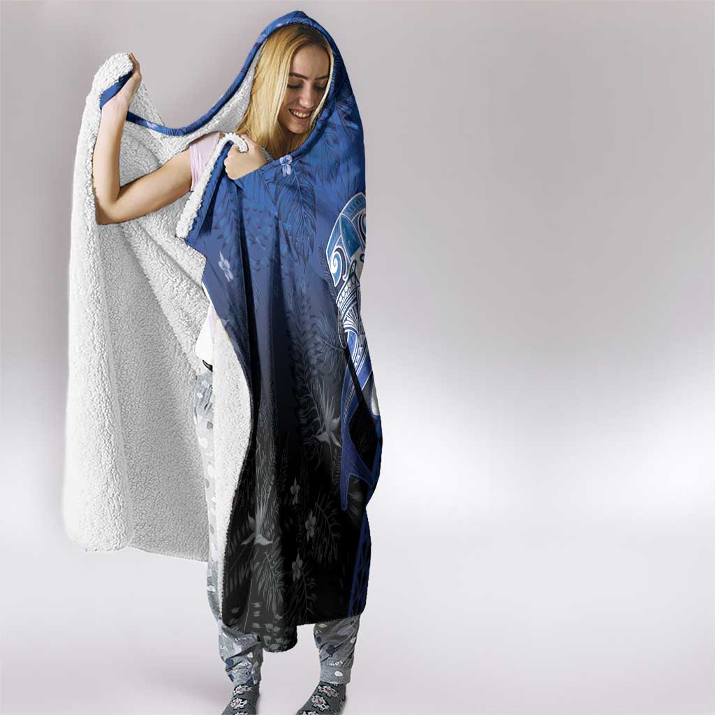 Polynesia Hammerhead Shark Hooded Blanket Blue Tribal Pattern With Plumeria LT05 - Polynesian Pride