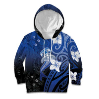 Polynesia Hammerhead Shark Kid Hoodie Blue Tribal Pattern With Plumeria - Polynesian Pride