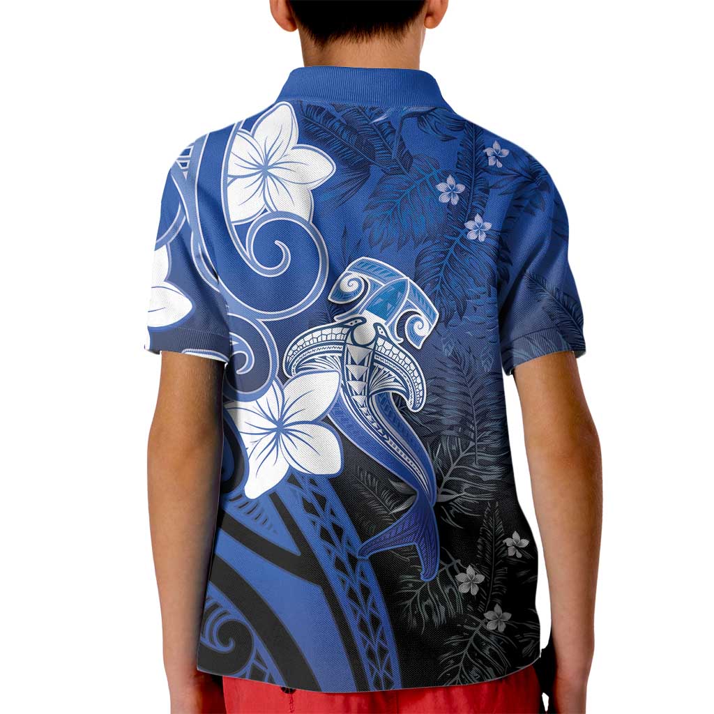 Polynesia Hammerhead Shark Kid Polo Shirt Blue Tribal Pattern With Plumeria LT05 - Polynesian Pride