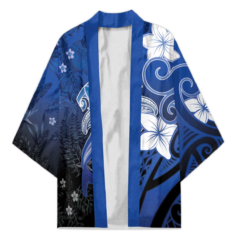 Polynesia Hammerhead Shark Kimono Blue Tribal Pattern With Plumeria LT05 Unisex Blue - Polynesian Pride
