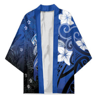 Polynesia Hammerhead Shark Kimono Blue Tribal Pattern With Plumeria LT05 Unisex Blue - Polynesian Pride