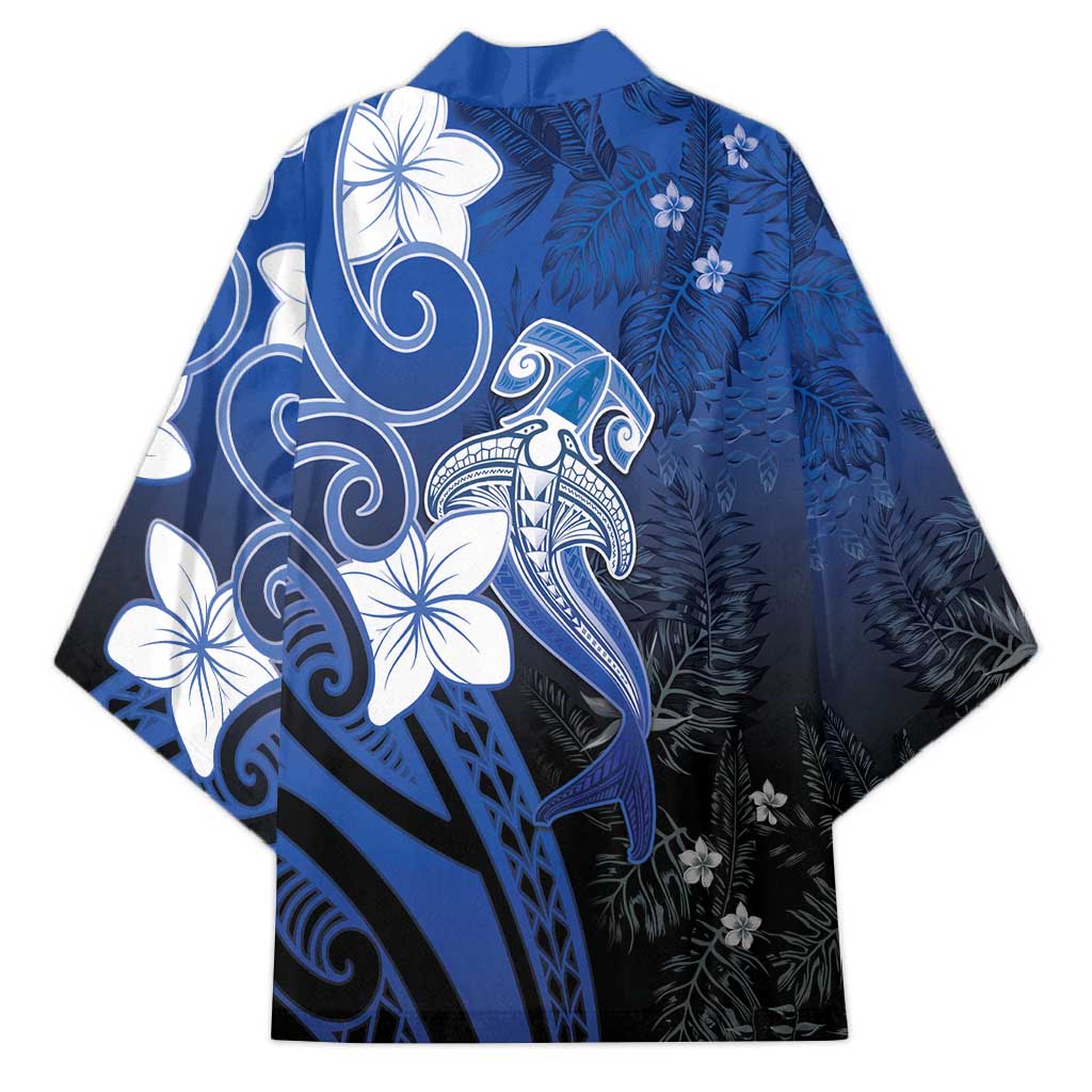 Polynesia Hammerhead Shark Kimono Blue Tribal Pattern With Plumeria LT05 - Polynesian Pride