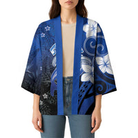 Polynesia Hammerhead Shark Kimono Blue Tribal Pattern With Plumeria LT05 - Polynesian Pride