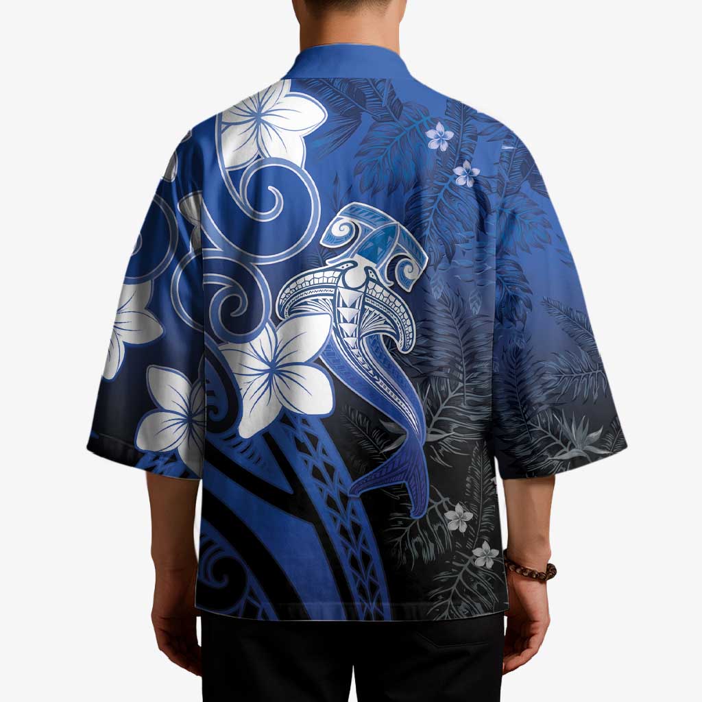 Polynesia Hammerhead Shark Kimono Blue Tribal Pattern With Plumeria LT05 - Polynesian Pride