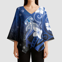 Polynesia Hammerhead Shark Kimono Sleeve Blouse Blue Tribal Pattern With Plumeria LT05 - Polynesian Pride