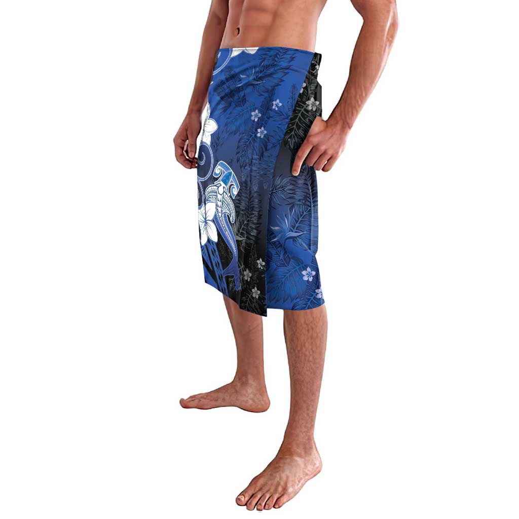 Polynesia Hammerhead Shark Lavalava Blue Tribal Pattern With Plumeria - Polynesian Pride