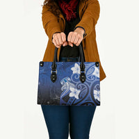 Polynesia Hammerhead Shark Leather Bag Blue Tribal Pattern With Plumeria - Polynesian Pride