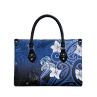 Polynesia Hammerhead Shark Leather Bag Blue Tribal Pattern With Plumeria - Polynesian Pride