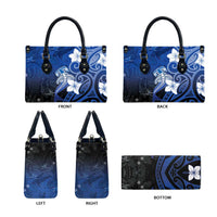 Polynesia Hammerhead Shark Leather Bag Blue Tribal Pattern With Plumeria - Polynesian Pride