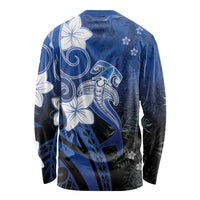 Polynesia Hammerhead Shark Long Sleeve Shirt Blue Tribal Pattern With Plumeria LT05 - Polynesian Pride