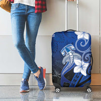 Polynesia Hammerhead Shark Luggage Cover Blue Tribal Pattern With Plumeria - Polynesian Pride